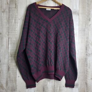 Maglifico Florance Men's Burgundy Patterned Sweater. Size XL Merino Wool Italy
